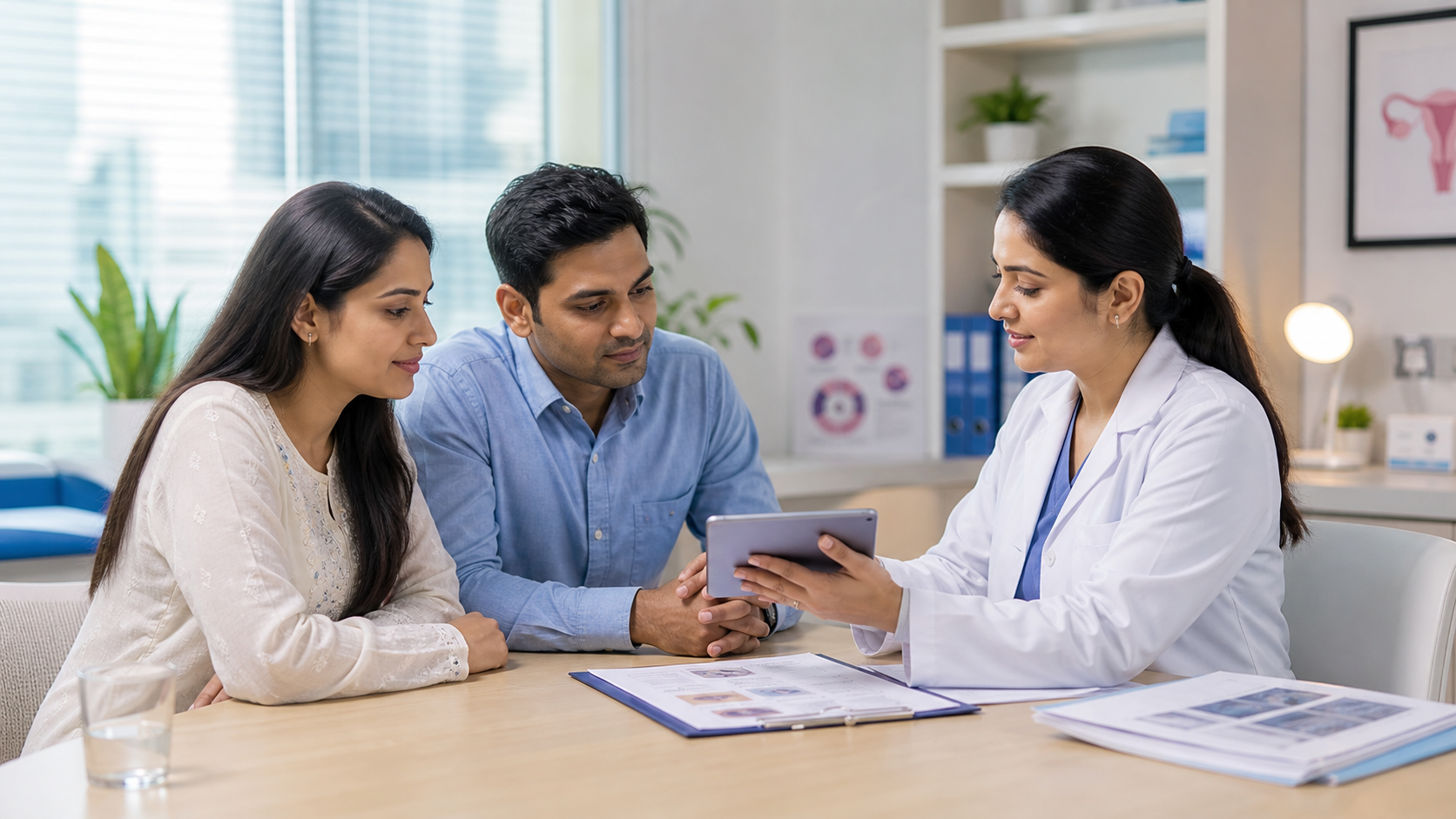 Fertility specialist discussing IVF treatment options with a couple in India
